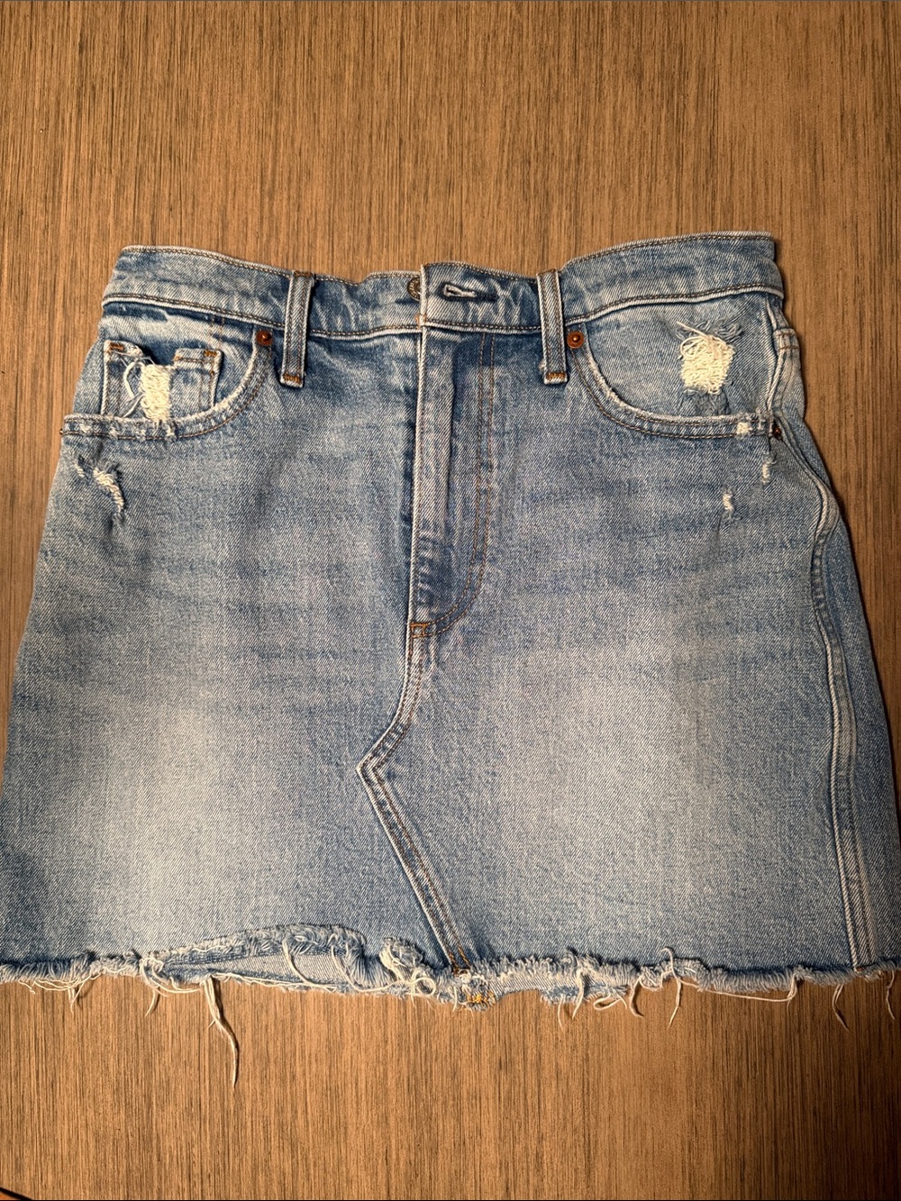 Abercrombie & Fitch Light Blue Distressed Denim Mini Skirt